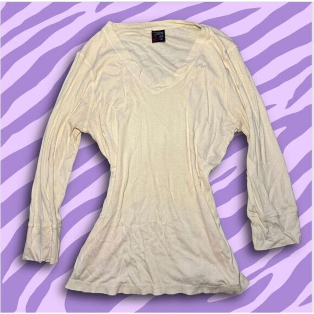 Size Large Nautica‎ 3/4 Sleeve Ribbed V-Neck White Top